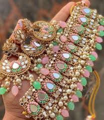 kundan mirror necklace set mk indian