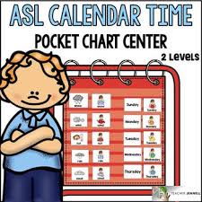 Asl American Sign Language Calendar Time Pocket Chart Center