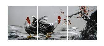 rooster 3d metal handmade oil painting