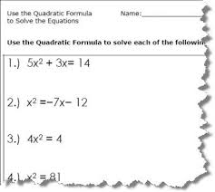 Equations Quadratic Formula Worksheets