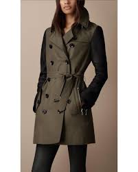 Short Leather Sleeve Cotton Trench Coat