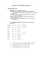 Test 4 Answers 3 Worksheet 25 Oxidation Reduction