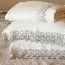 Lace Linen Bedding Set Off White