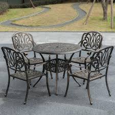 Gardenised Indoor And Outdoor Bronze Dinning Set 4 Chairs With 1 Table Bistro Patio Cast Aluminum