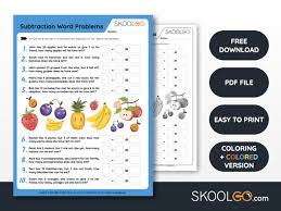 Free Subtraction Printable Worksheets