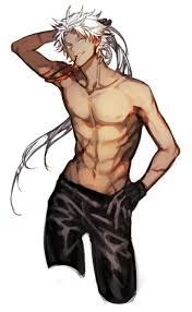 The mystical white hair trope as used in popular culture. Deno Deca Nova Black Anime Characters Anime Guys Shirtless Black Anime Guy