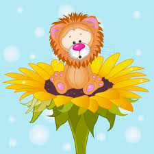 lion cartoon sitting on top of flower