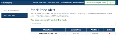 One of the most common uses for a price alert is to be notified when a stock on your watchlist pulls back to a price level where you'd like to buy. Get Realtime Stock Price Alert On Your Mobile Number And Email Id View Stocks