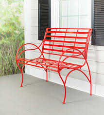 red metal slat seat garden bench red