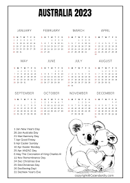 australia 2023 calendar with holidays