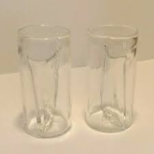2 dual chamber handblown beer glasses
