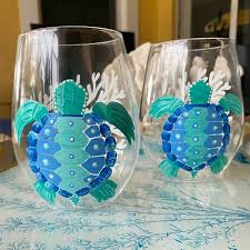 Turtle Stemless Glasses Set Of 2 Hand