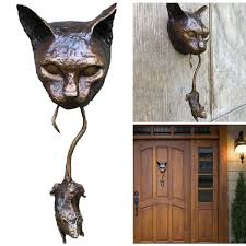 Cat Door Knocker Sculpture Ornament