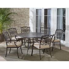 Hanover Traddn7pcrd 60 In Traditions Dining Set With Six Chairs Cast Top Table Tan 7 Piece