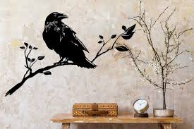 Raven On Branch Wall Decor Metal Crow