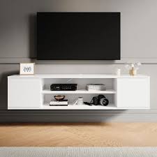Elegant White Floating Tv Stands Wall