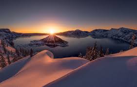 Wallpaper winter, snow, sunset, lake, Oregon, the snow, Oregon, Crater Lake,  Crater Lake National Park, Crater Lake, National Park crater Lake images  for desktop, section пейзажи - download