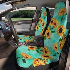 Sunflower Car Seat Covers Teal Yellow