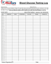 Sugar Blood Glucose Log Sheet Tracking Form Spreadsheet Post Monthly