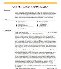 cabinet maker and installer resume sle
