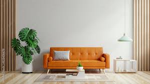 living room have orange leather sofa