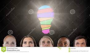 People Looking Up At Light Bulb Stock Image Image Of Flare