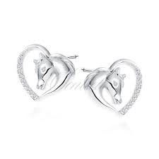 silver 925 heart earrings horse