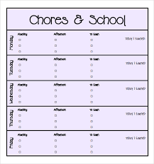 Sample Kids Chore Chart Template 8 Free Documents In Pdf