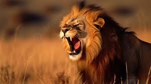 lion is roaring loudly in a field