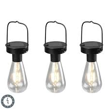 Set Of 3 Outdoor Hanging Lamps Black On
