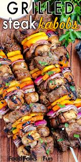 grilled steak kabobs on a gas grill