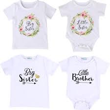 Newborn Baby Boy Girls White Romper Tops Shirt Big Sister Little Brother Little Sister Outfits Set Clothes