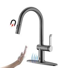 Gold 4waterfall bathroom sink faucet 3hole 2 handle centerset vanity mixer tap. Appaso Touchless Kitchen Faucet Gunmetal Black Grey Motion Sensor Activated Hands Free Kitchen Sink Faucet With Pull Kitchenfaucets Com