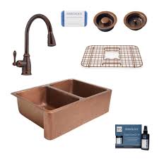 Shop wayfair for all the best copper kitchen faucets. Sinkology Rockwell Farmhouse Kitchen Sink And Pfister Bronze Faucet Kit