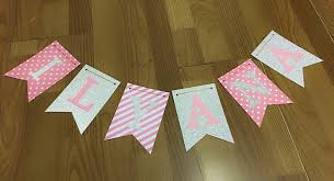 Us 10 58 Personalized Silver Glitter Sparkly Pink Dots Stripes Paper Name Banner Girl Birthday Party Bunting Photo Background Props In Banners