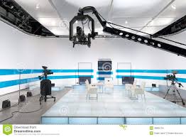 Television Studio With Jib Camera And Lights Stock Photo