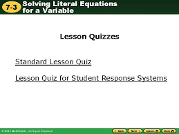 solving literal equations 7 3 for a