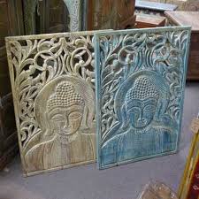 hand carved blue buddha panel jugs