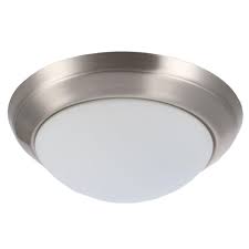 Hampton Bay 14 In 2 Light Brushed Nickel Flush Mount With Round White Glass Shade 05246 The Home Depot