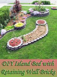 diy island bed with retaining wall bricks