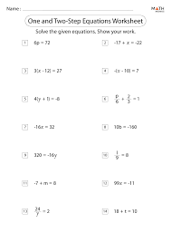 One And Two Step Equations Worksheets