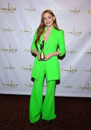 jessica chastain stuns in neon green
