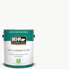 Behr Premium Plus 1 Gal Ultra Pure White Semi Gloss Enamel Low Odor Interior Paint And Primer In One