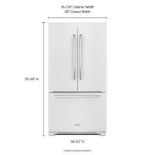 French door refrigerators have come into style in recent years in a big way and combine great looks with great functionality. Kitchenaid Krff305ewh 25 Cu Ft 36 Width Standard Depth French Door Refrigerator With Interior Dispense Krff305ewh A 1 Appliance Sales Service Center