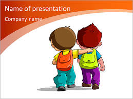Drawn Children Come With Backpacks Powerpoint Template Infographics Slides