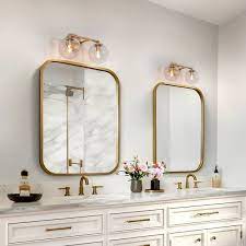 Uolfin G72imihd23935nf Modern Globe Bathroom Vanity Light 2 Light Brass Gold Round Powder Room Wall Sconce Light With Clear Glass Shades