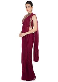 Maroon Saree In Georgette Net With Embellished Net Blouse Online Kalki Fashion