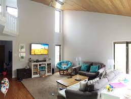 odd shaped living room sloped ceiling