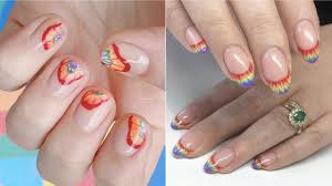 rainbow tie dye french tips are the