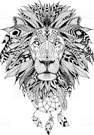 Detailed Lion In Aztec Style With Dream Catchers Perfect For Geometric Art Animal Indian Feather Tattoos Lion Mandala